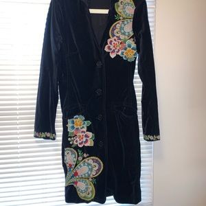 Vintage Johnny Was velvet trench coat